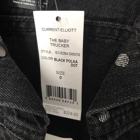 Current Elliot Baby Trucker Black Denim jacket with white polka dots. Women’s 0 - Picture 5 of 10